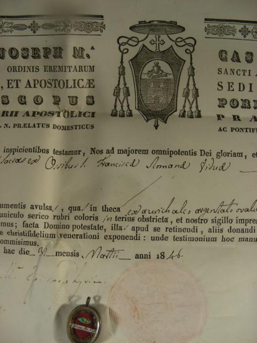 Reliquary Ex Oss Franc .Ro.Vid.Doc. 1846.
